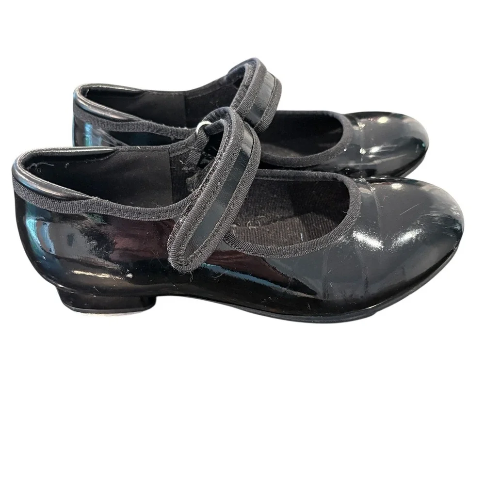 Tap Shoes Girls 1A Black Patent Leather Adjustable Strap‎ Hook and Loop Closure